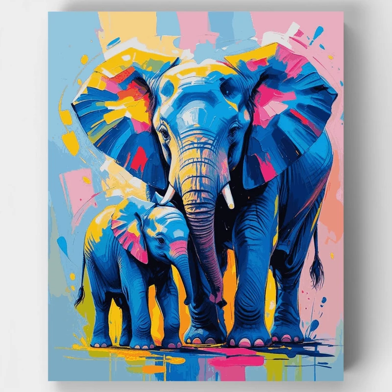 Colorful Elephants Family - Paint by Numbers Kit