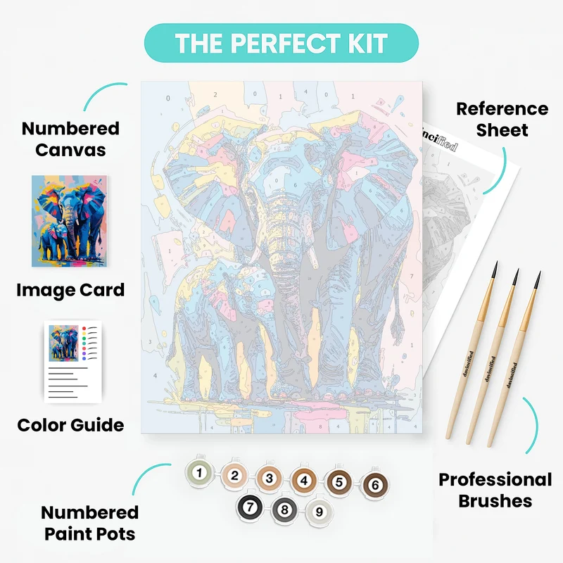 Colorful Elephants Family - Paint by Numbers Kit