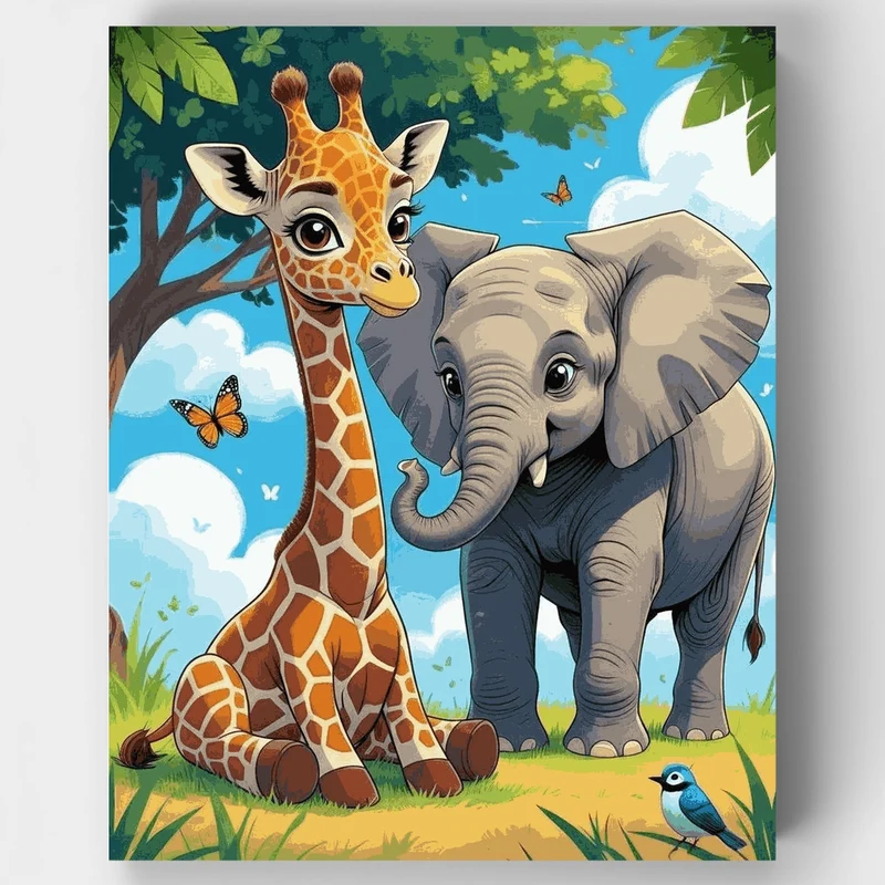 Safari Friends Giraffe and Elephant - Paint by Numbers Kit