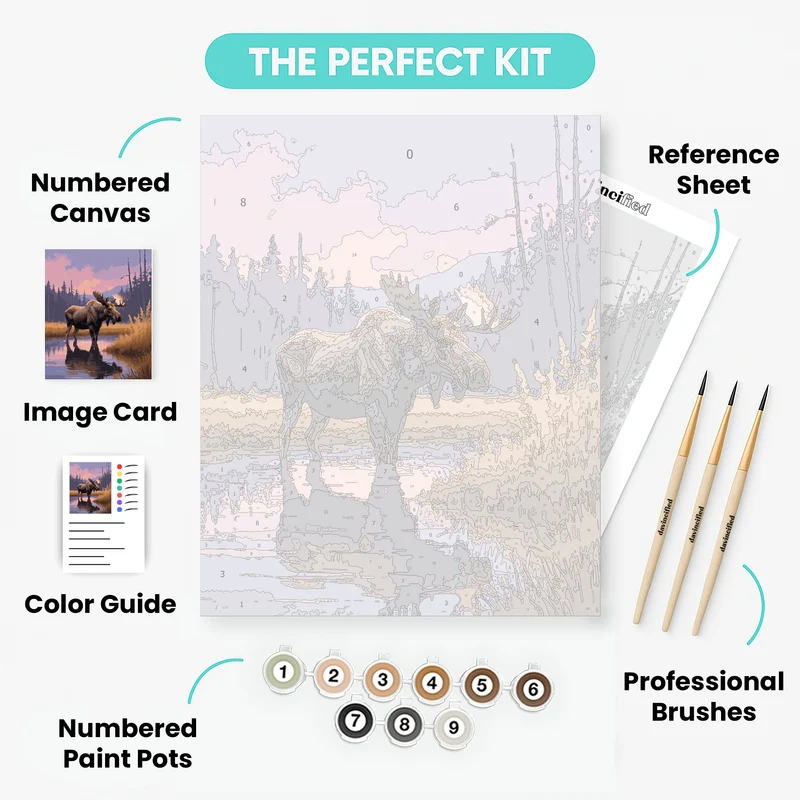 Majestic Moose at Sunset Lake - Paint by Numbers Kit