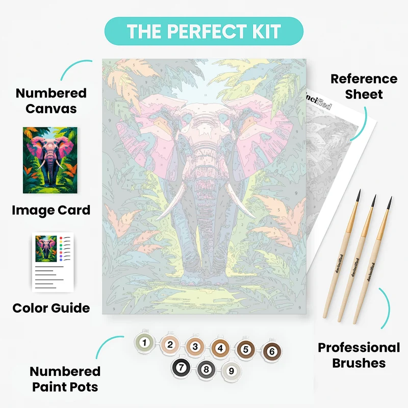 Colorful Tropical Elephant in Jungle Paradise - Paint by Numbers Kit