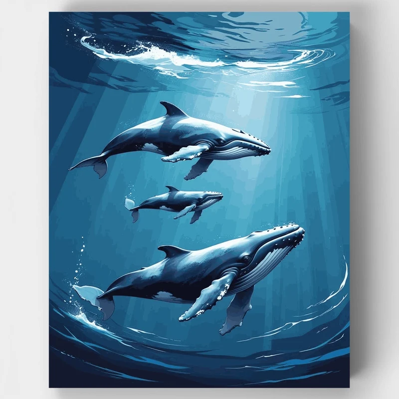 Majestic Whales Swimming Underwater - Paint by Numbers Kit