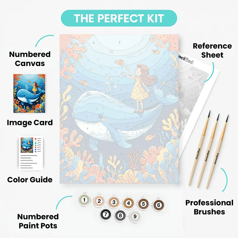 Whimsical Underwater Adventure with Girl and Whale - Paint by Numbers Kit
