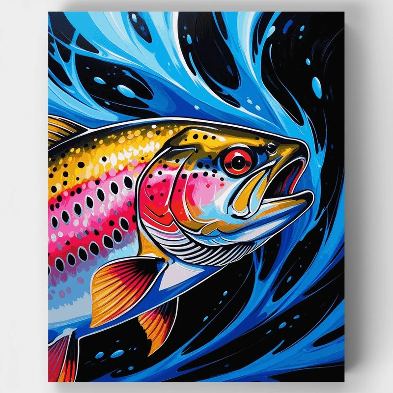 Vibrant Trout in Rushing Waters - Paint by Numbers Kit