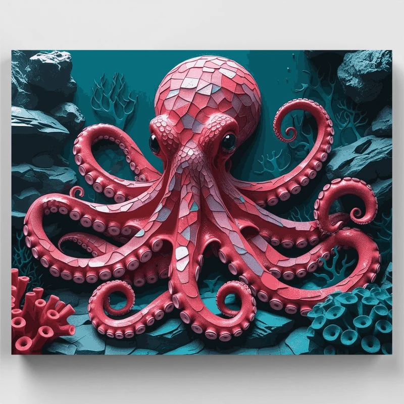 Red Octopus Underwater Scene - Paint by Numbers Kit