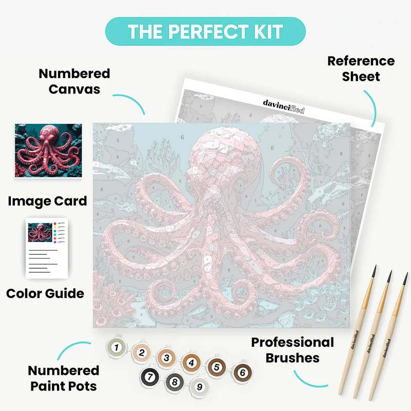 Red Octopus Underwater Scene - Paint by Numbers Kit