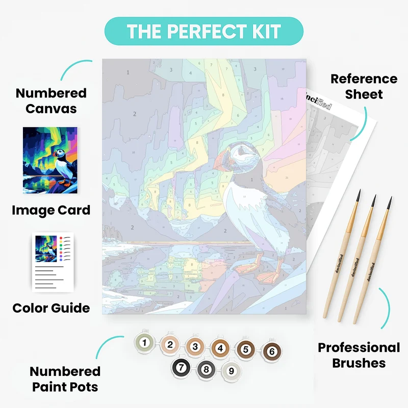 Puffin Under Northern Lights - Paint by Numbers Kit