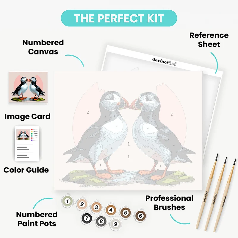 Puffin Pair with Touching Beaks - Paint by Numbers Kit