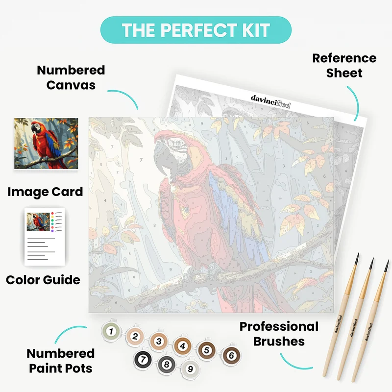 Vibrant Scarlet Macaw Perched on Branch - Paint by Numbers Kit