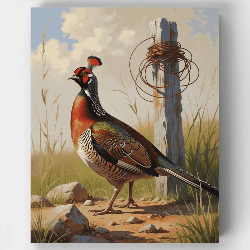 Pheasant by Fence Post - Paint by Numbers Kit