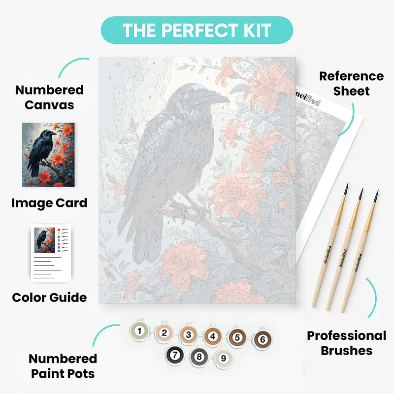 Raven with Orange Flowers - Paint by Numbers Kit