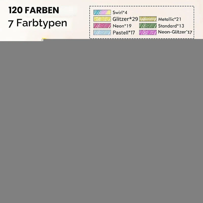 120 Gelstifte Set für Erwachsene & Kinder – Glitzer, Neon, Metallic
