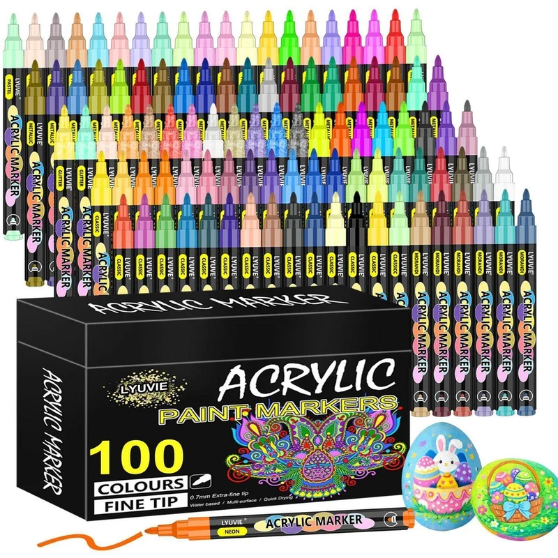 Acrylmarker Set 100 Farben – Wasserfest für Stein, Holz & Glas