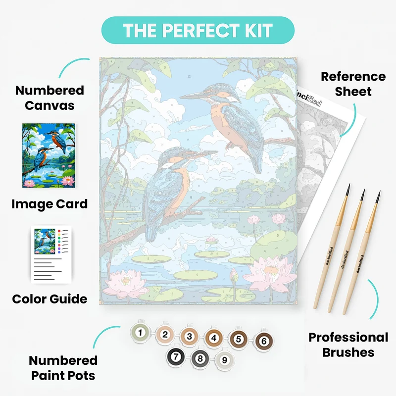 Kingfishers on Lily Pond - Paint by Numbers Kit