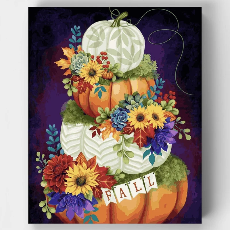 Indigo Autumn Pumpkin Stack - Paint by Numbers Kit