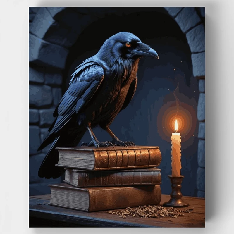 Mystical Raven with Ancient Books - Paint by Numbers Kit