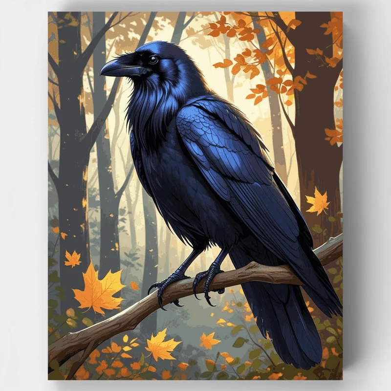 Majestic Blue Raven in Autumn Forest - Paint by Numbers Kit