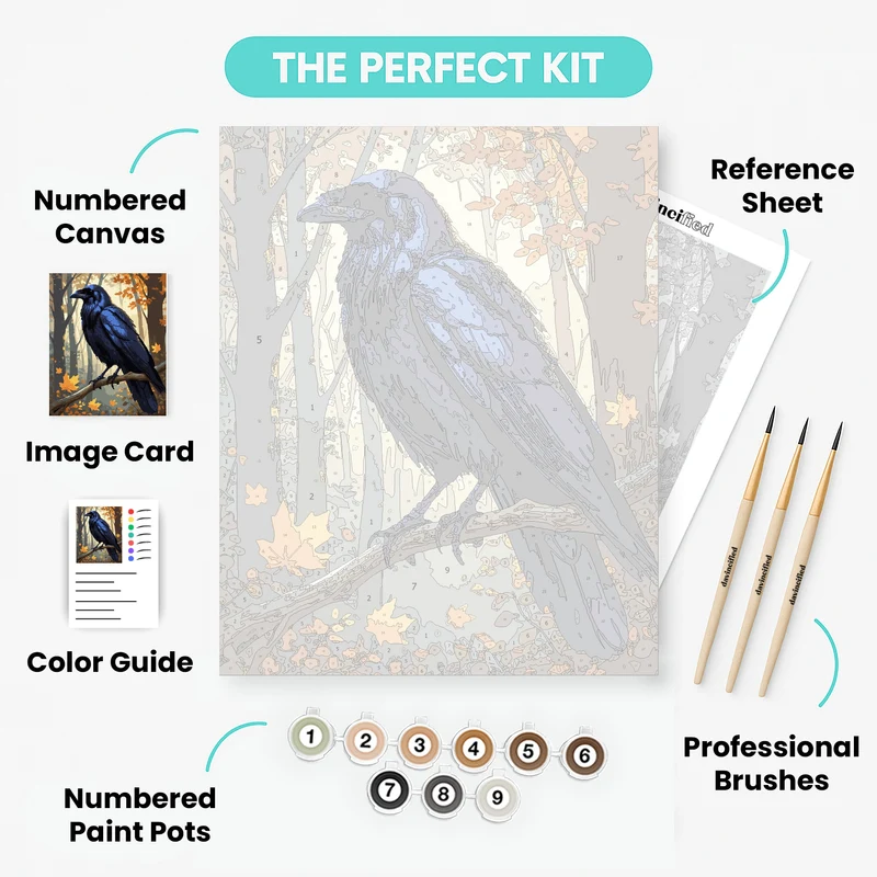 Majestic Blue Raven in Autumn Forest - Paint by Numbers Kit