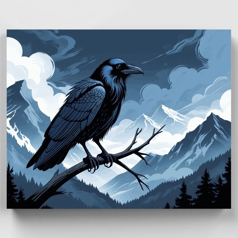 Majestic Raven in Mountain Wilderness - Paint by Numbers Kit