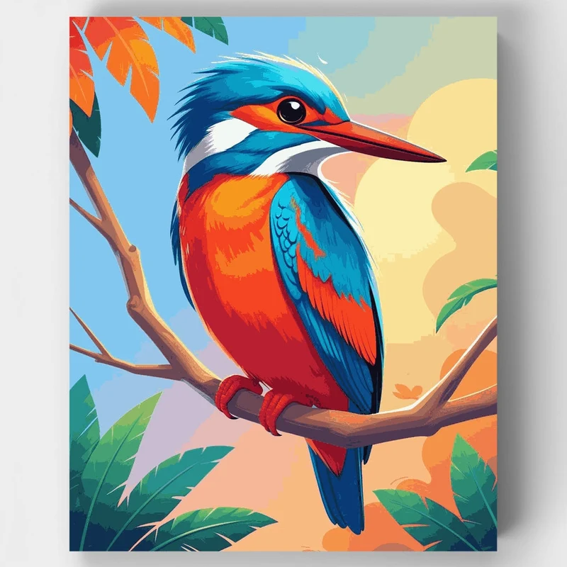 Sunset Kingfisher on Branch - Paint by Numbers Kit