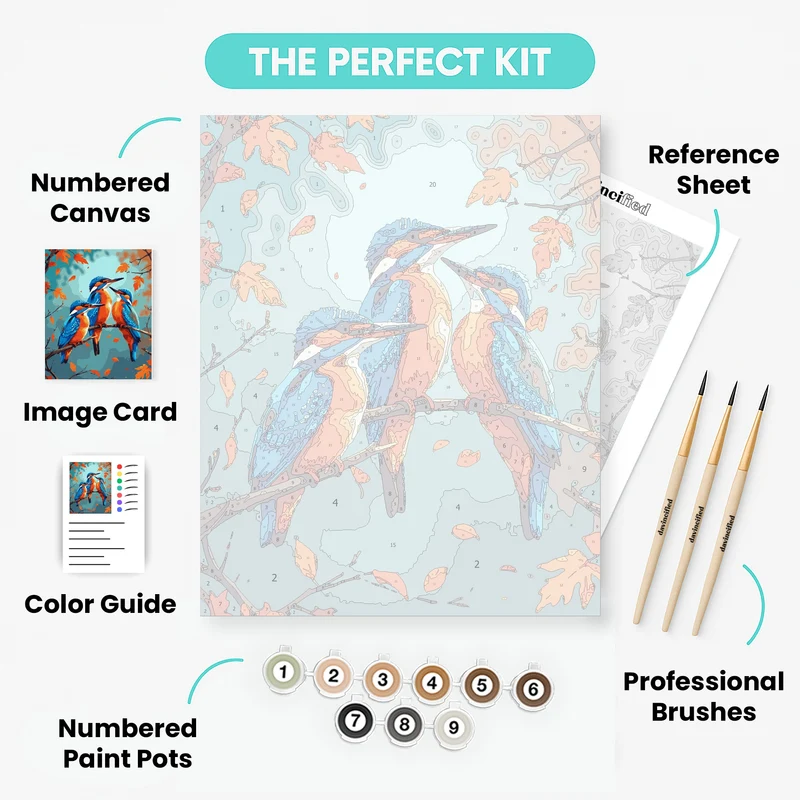 Three Kingfishers in Autumn - Paint by Numbers Kit
