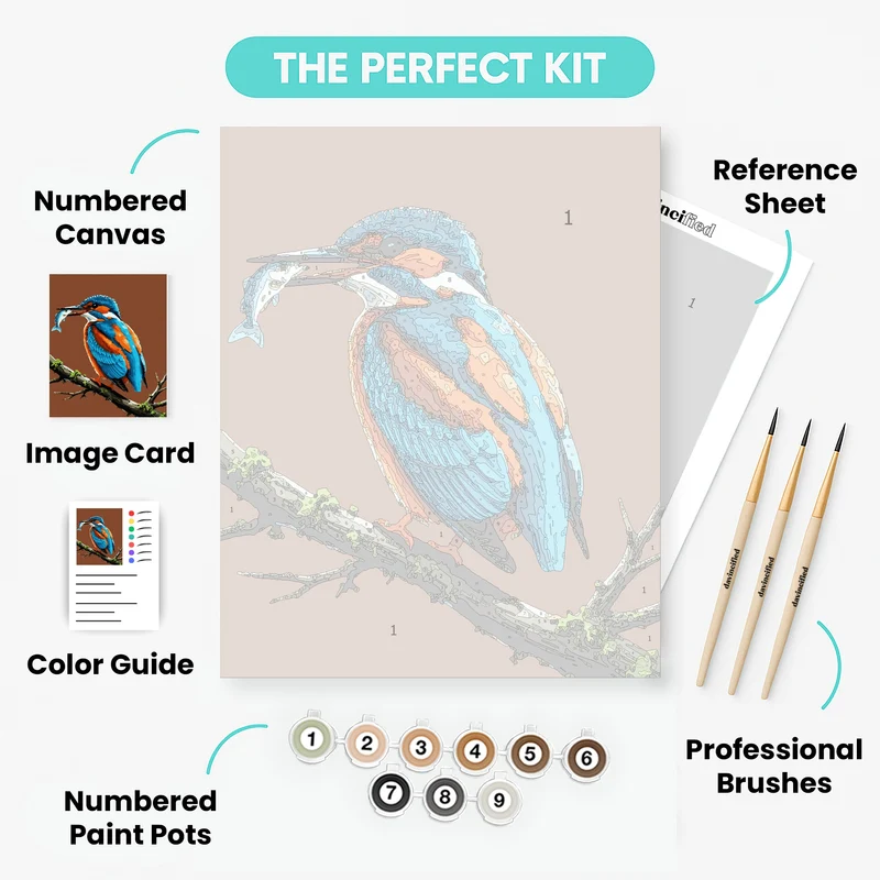 Kingfisher with Fish - Paint by Numbers Kit