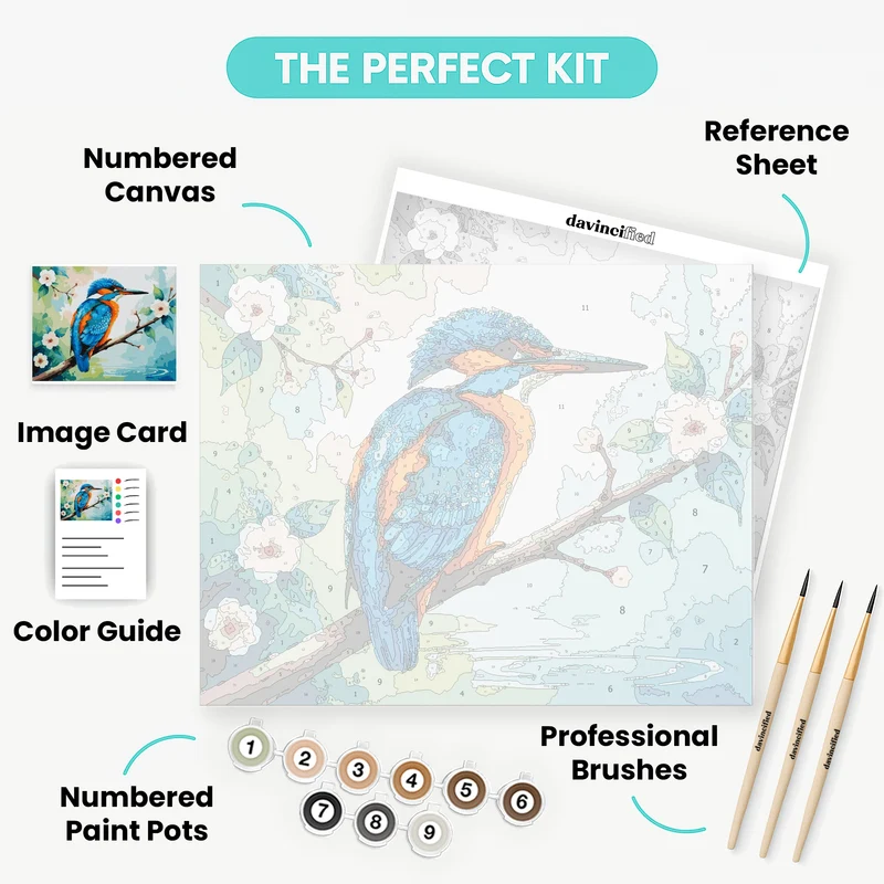 Kingfisher on Blossom Branch - Paint by Numbers Kit