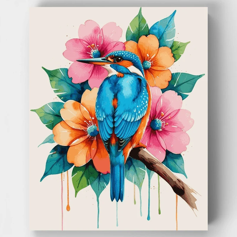 Kingfisher on Flowers - Paint by Numbers Kit