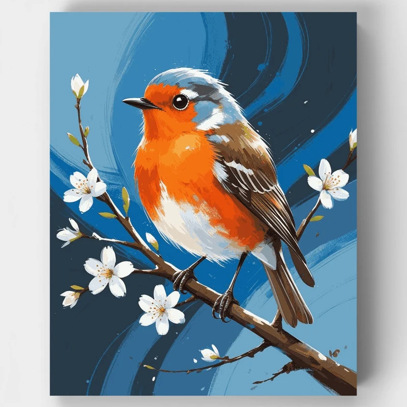 Robin on Blossom Branch - Paint by Numbers Kit