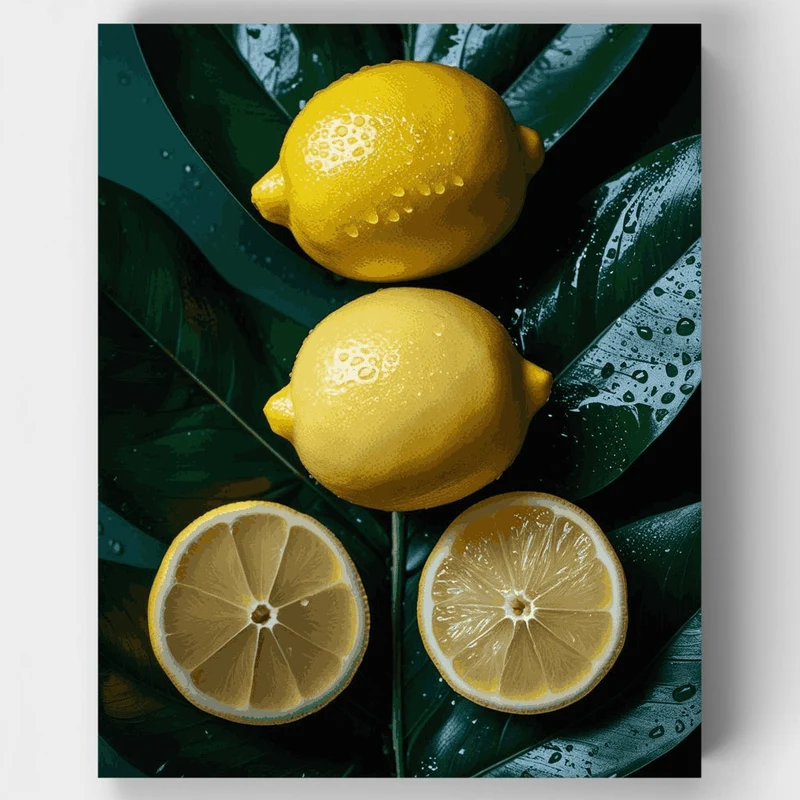 Fresh Lemons on Green Leaves - Paint by Numbers Kit