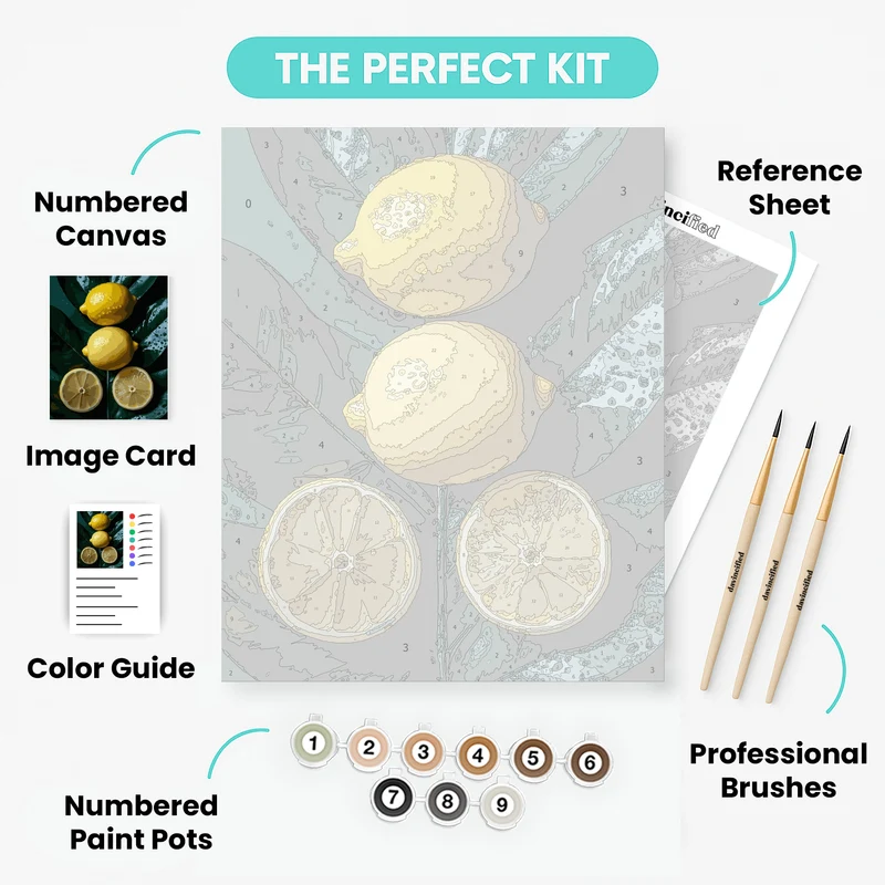 Fresh Lemons on Green Leaves - Paint by Numbers Kit