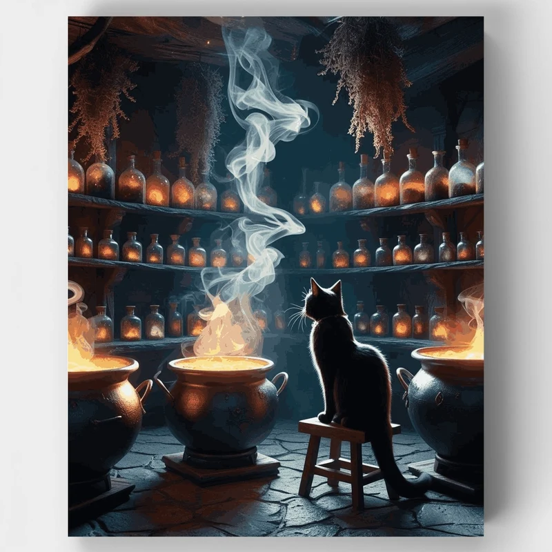 Mystical Cat Alchemist's Workshop - Paint by Numbers Kit