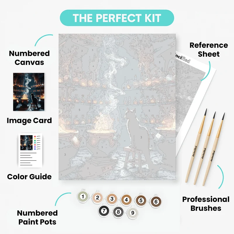 Mystical Cat Alchemist's Workshop - Paint by Numbers Kit