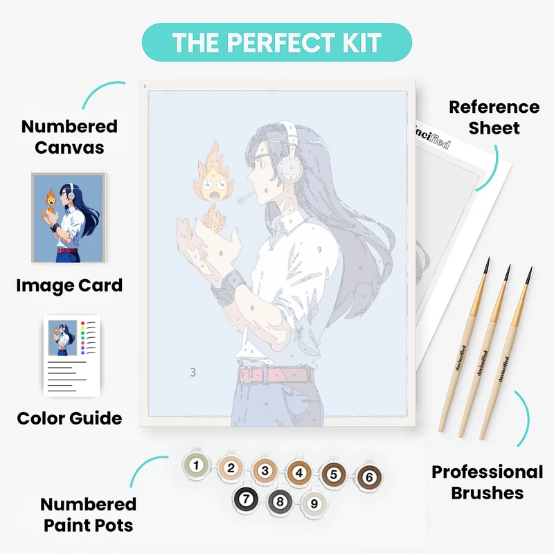 Anime Fire Wizard with Gaming Headset - Paint by Numbers Kit
