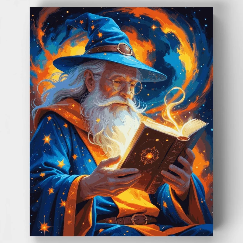 Celestial Wizard Reading Spellbook - Paint by Numbers Kit