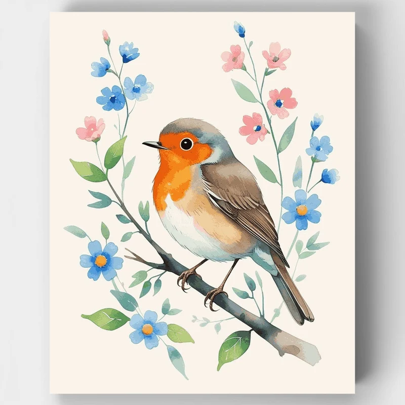 Robin on Floral Branch - Paint by Numbers Kit