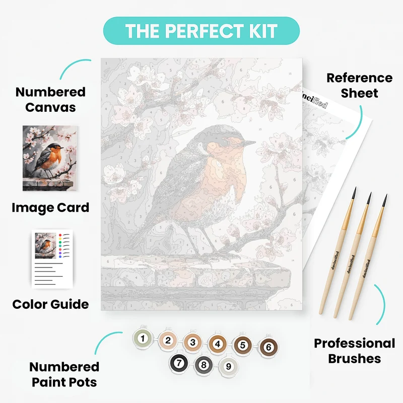Robin Among Cherry Blossoms - Paint by Numbers Kit