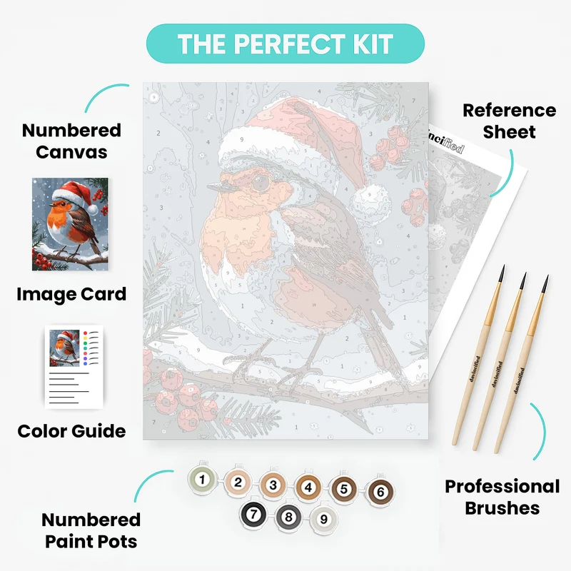 Christmas Robin in Santa Hat - Paint by Numbers Kit