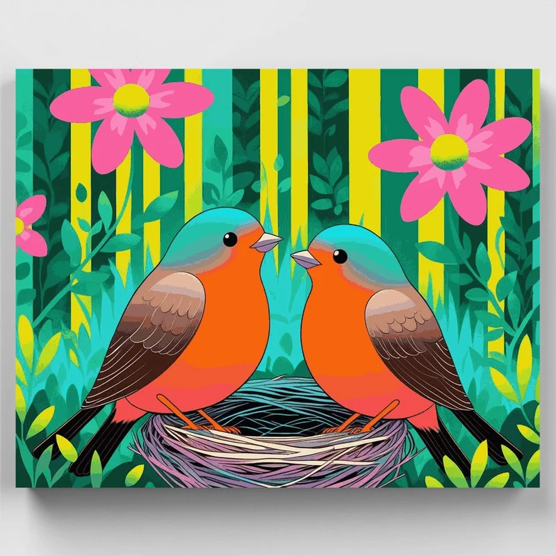 Two Robins in Their Nest - Paint by Numbers Kit
