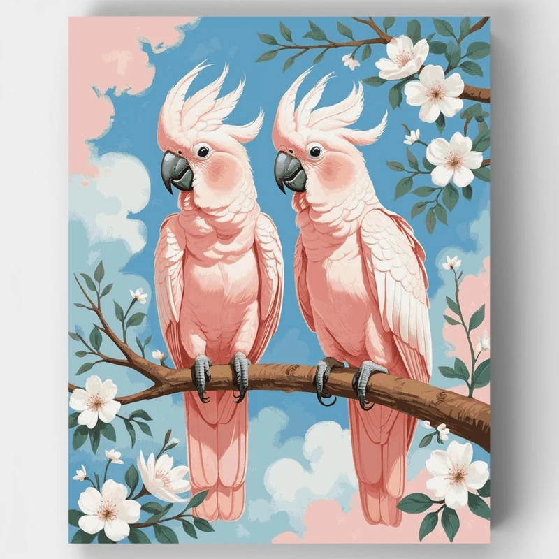 Pink Cockatoos on Branch - Paint by Numbers Kit