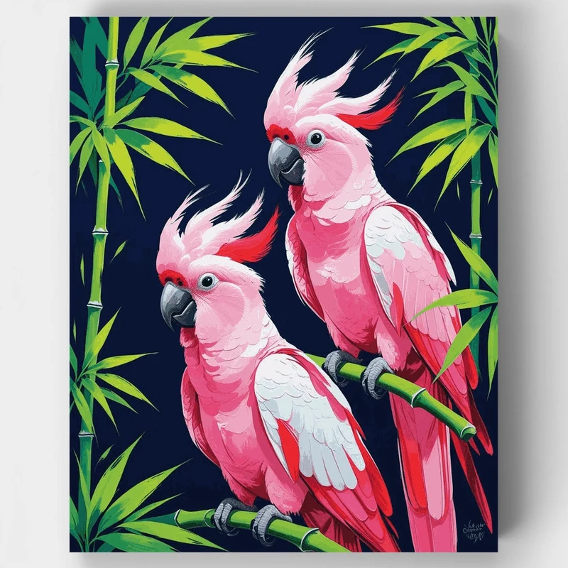 Pink Cockatoos on Bamboo - Paint by Numbers Kit
