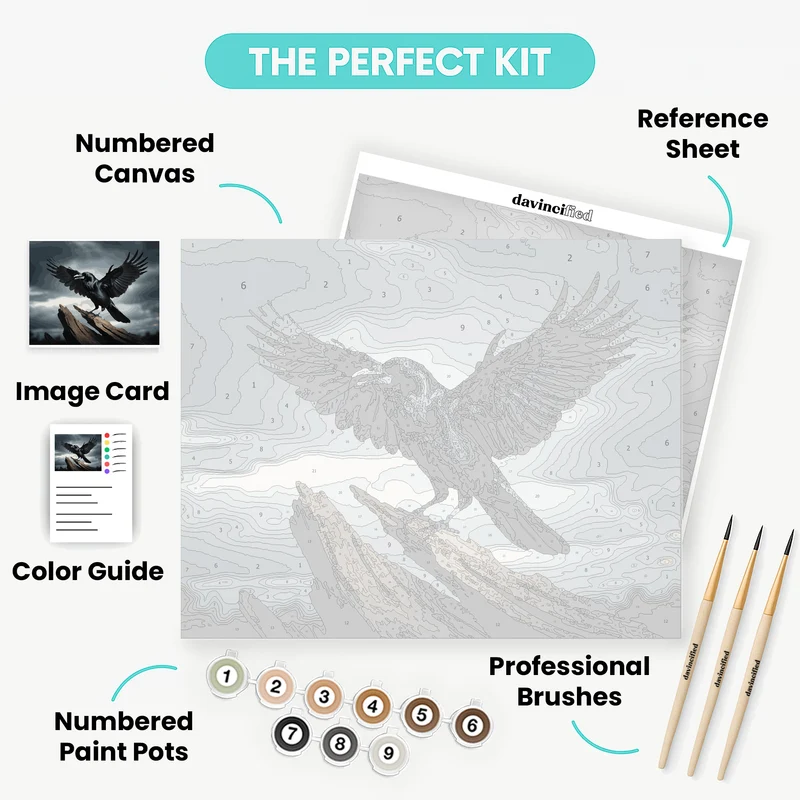 Majestic Black Crow with Outstretched Wings - Paint by Numbers Kit