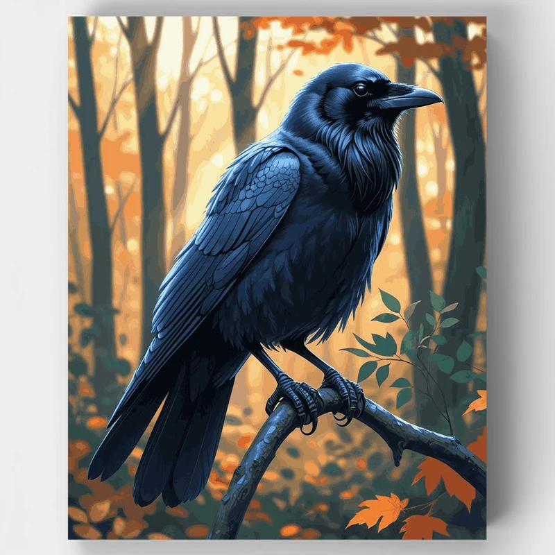 Majestic Raven in Autumn Forest - Paint by Numbers Kit