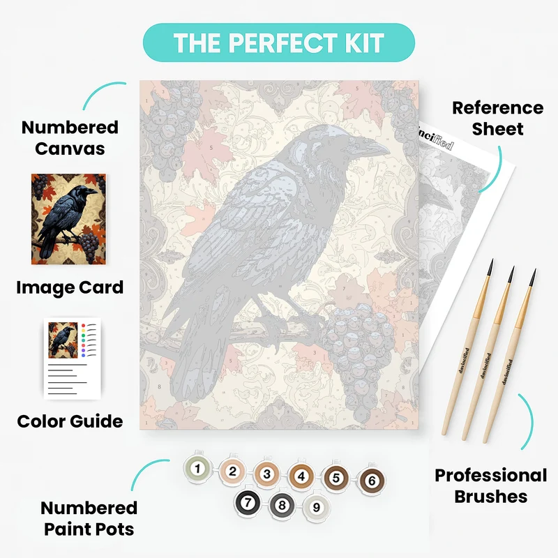 Raven with Grapes and Autumn Leaves - Paint by Numbers Kit