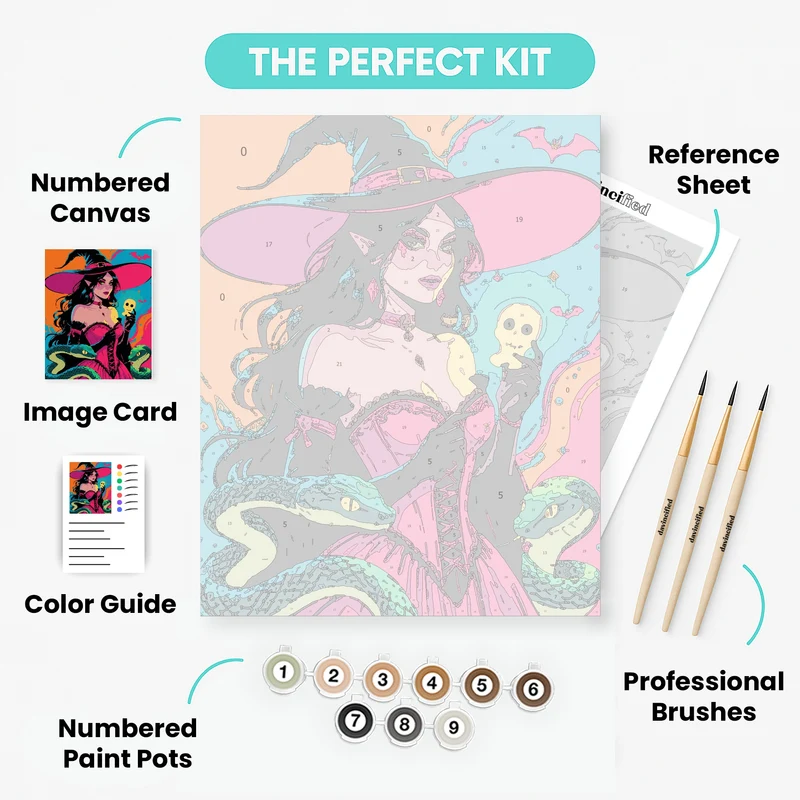 Enchanting Witch with Serpents - Paint by Numbers Kit