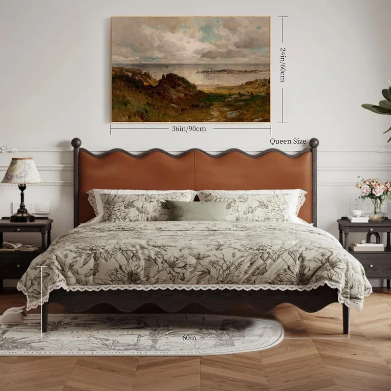Vintage Meereslandschaft Leinwandbild mit Holzrahmen 60x90 cm