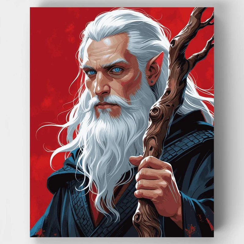 Wise Wizard with Staff - Paint by Numbers Kit