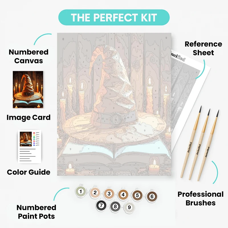 Mystical Wizard Hat with Spellbook - Paint by Numbers Kit