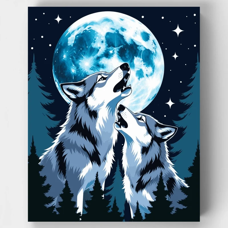 Wolves Howling at the Moon - Paint by Numbers Kit