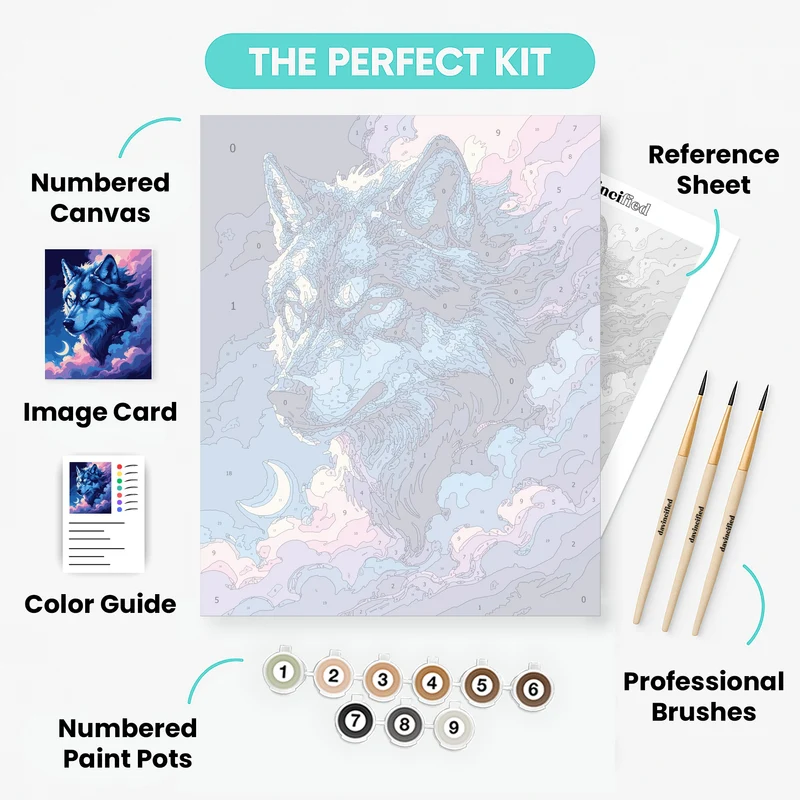 Mystical Blue Wolf in Cosmic Clouds - Paint by Numbers Kit